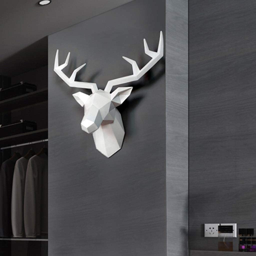YHRJ Papercraft Tête De Cerf 3D Décoration Murale - Sculpture Résine Géométrique Animal - 51x52cm 3 Styles
