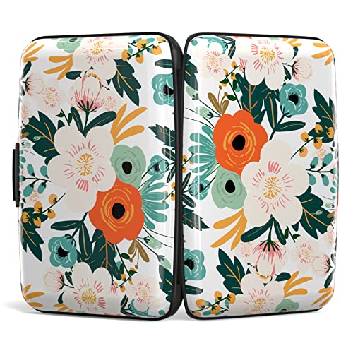 Image of Credit Card Holder, Mini Aluminum Card Wallet RFID Blocking Slim Metal Hard Card Case for Women Men, Colorful Flowers