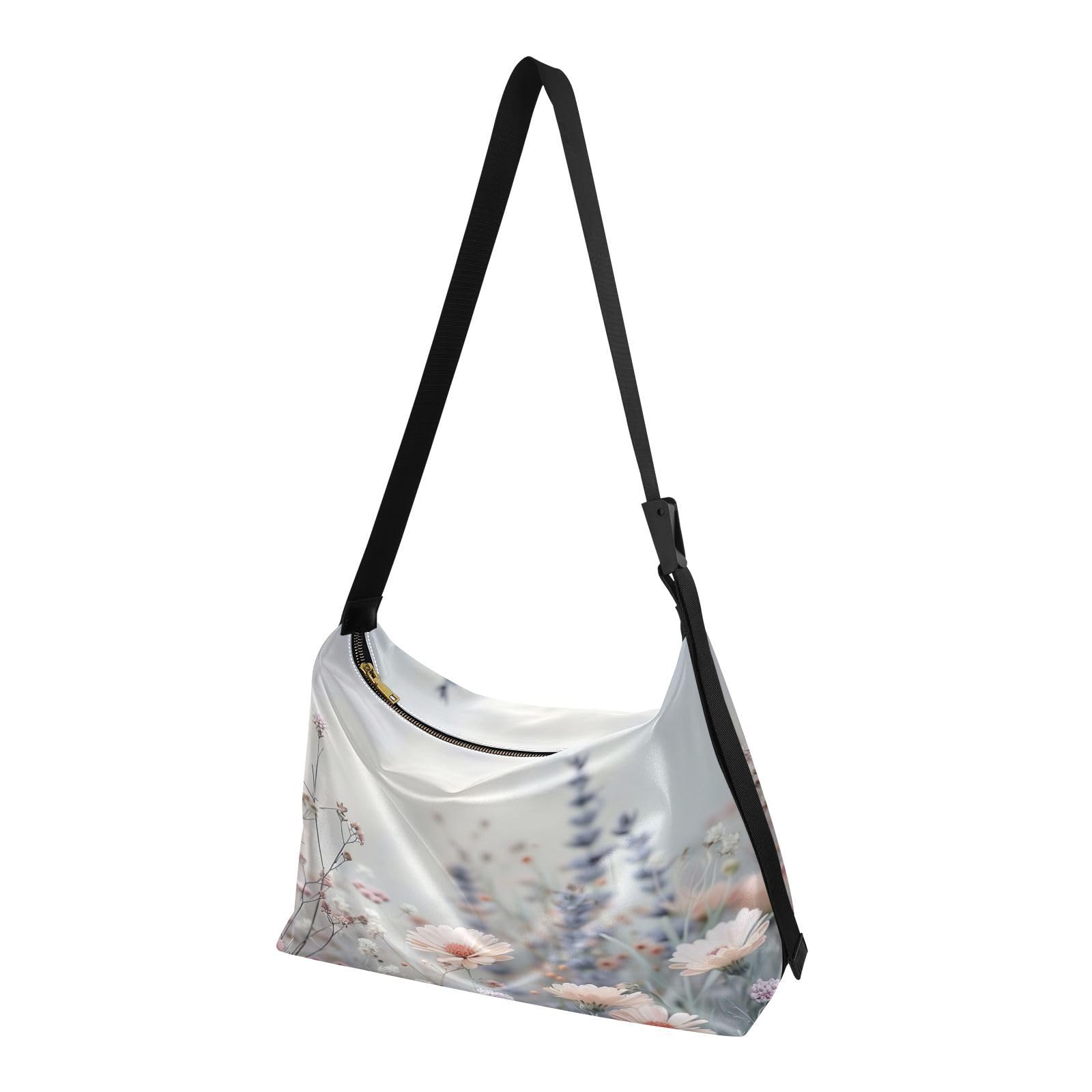 Msyxl Pastel Color Wildflowers Shoulder Bag for Women Waterproof PU Leather Hobo Bags Crossbody Purse with Zipper Closure