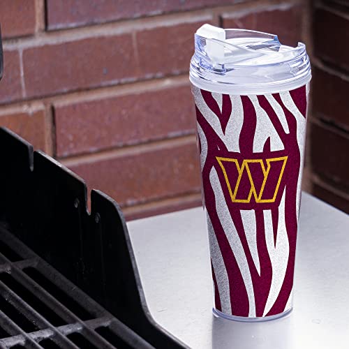 Image of Rico Industries NFL Football Glitter 24oz Acrylic Glitter Tumbler with Hinged Lid, Officially Licensed Double Wall Tumbler with Straw