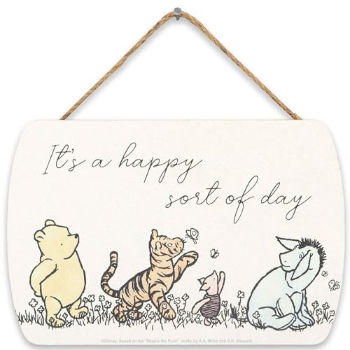 Image of Disney Winnie the Pooh and Friends Happy Sort of Day Hanging Wood Wall Decor - Vintage Winnie the Pooh Sign for Bedroom or Nursery