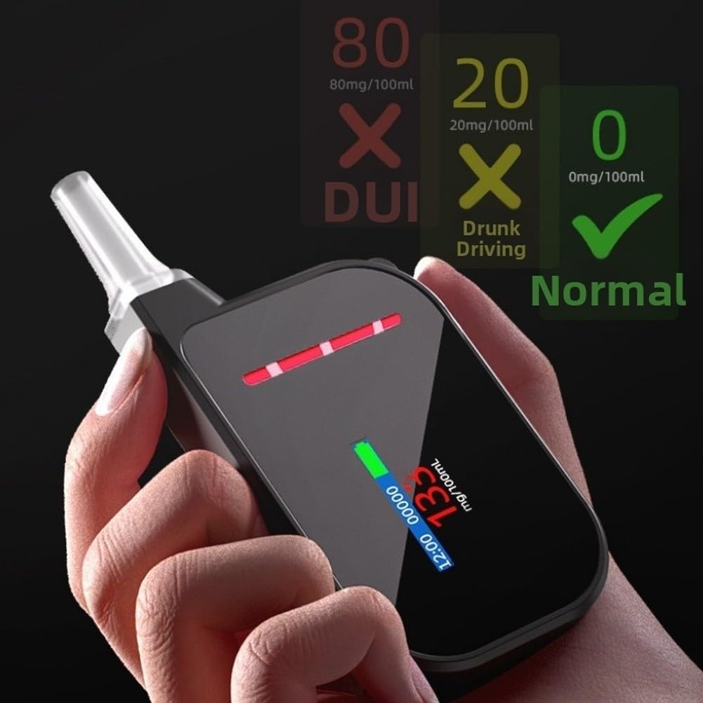 Digitaler Alkoholtester Mit LCD-Display, Tragbarer BAC Atemtester, ABS | Für Auto, Reisen, Schneller Test, Mit Mundstücken
