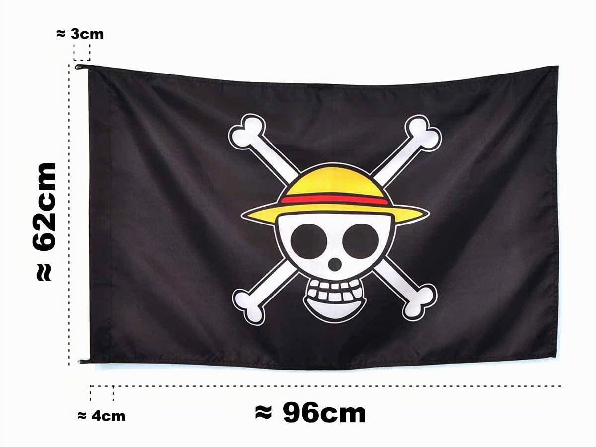 Bandiera di One Piece con Jolly Roger | Bandiera della fascia di cappello di paglia di Monkey D. Ruffy, 97 x 64 cm