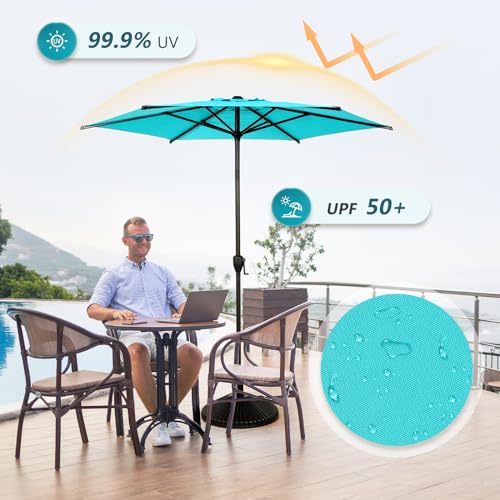 Image of Abba Patio 7.5FT Lyon Outdoor Patio Umbrella Outdoor Table Umbrella with Push Button Tilt and Crank Market Umbrella 6 Sturdy Ribs UV Protection Waterproof for Garden Deck Backyard Pool, Turquoise