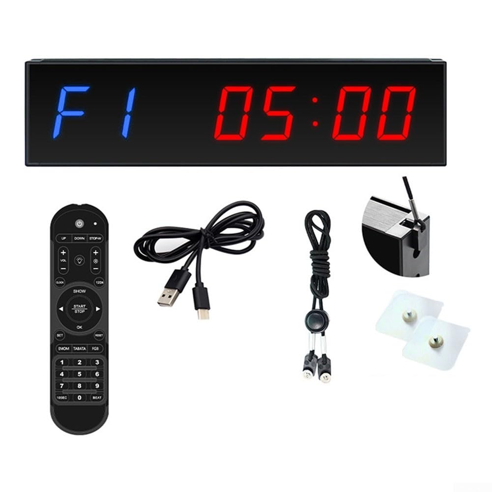 Timer a intervalli LED per fitness con telecomando per allenamento HIIT Tabata EMOM – grande conto alla rovescia digitale cronometro montaggio a parete orologio da palestra display 1,5 pollici (blu)