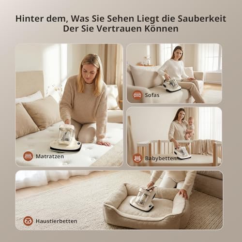 JIGOO S100 Milbensauger mit UV-Licht & 55°C Heißluft: 99,9% gegen Milben & Allergene (1,3kg) - Für Matratze, Sofa, Bett, Teppich & Tierhaare