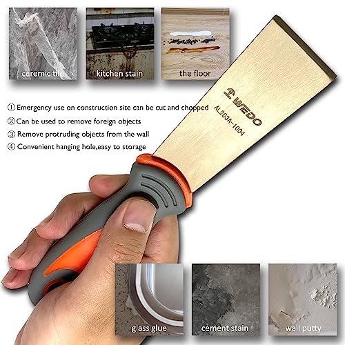 Wedo Non-Sparking Putty Knife 50Mm(2”), Stiff Spark-Free Safety Scraper Painter, Die-Forge, Corrosion Resistant, Din Standard, Aluminum Bronze, 8” Length #TOP3