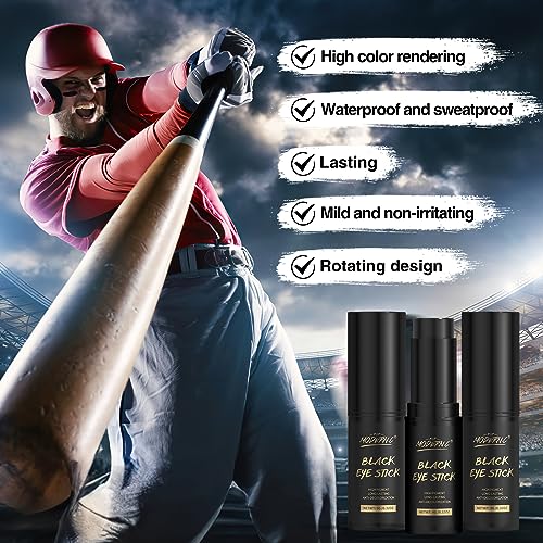 Eye Black Sticks 3 Pcs for football Baseball Softball Athletes Sport Games AntiGlare Soccer Lacrosse Hockey Face Paint Stick Long-lasting High Pigment Cosplay Halloween Costume Makeup Body Paint - Image 4