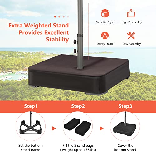 Tangkula 15Ft Double-Sided Patio Umbrella With Solar Lights, Extra-Large Umbrella W/ 48 Led Lights & Auto-Charging Solar Panel, Outdoor Twin Market Umbrella W/Extra Weighted Base Stand (Orange) #TOP7