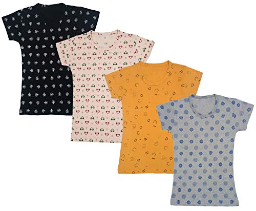 Image of indi weaves Girls Half Sleeve Cotton Printed T-Shirts Pack of 4