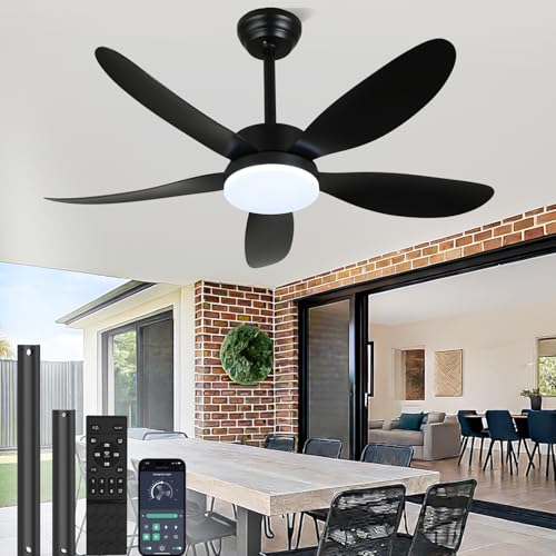 RHEAFON Ceiling Fans with Lights and Remote,42 Inch Smart Ceiling Fan,Reversible,Noiseless,Black Ceiling Fan Light 6 Speeds & Timer Ultra-Quiet for Bedroom Living Room Kitchen Indoor/Outdoor Patio
