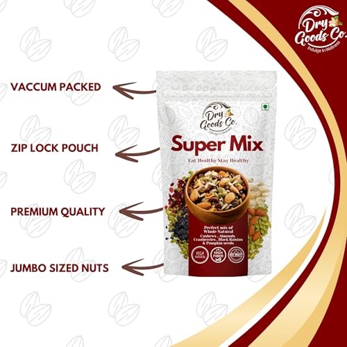 Image of Dry Goods Co. Premium Trail Mix 200g - Almonds (Badam), Cashews (Kaju), Black Raisins, Pumpkin Seeds & Cranberries | Healthy Snack | Rich in Protein & Fiber | No Added Preservatives | Ready to Eat Trail Mix