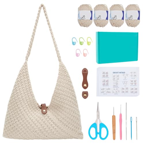 ACRNIGHEET Crochet Beach Bag Crochet Kit for Beginners Tote Bag Knitting Kit with Yarn and Hook Boho DIY Craft Kits Gift for Adults with Video Guide Tutorial Crochet Starter Kit