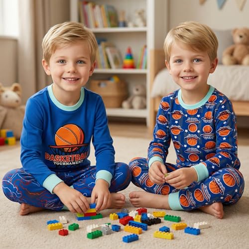 Image of DAUGHTER QUEEN Boys Pajamas 4 Pieces Long Set 100% Cotton Sleepwear Size 18 Months-12 Years