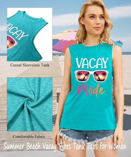 Image of Vacay Mode T Shirts for Women Summer Beach Hawaii Vacation Short Sleeve Tops Holiday Cruise Getaway T Shirts