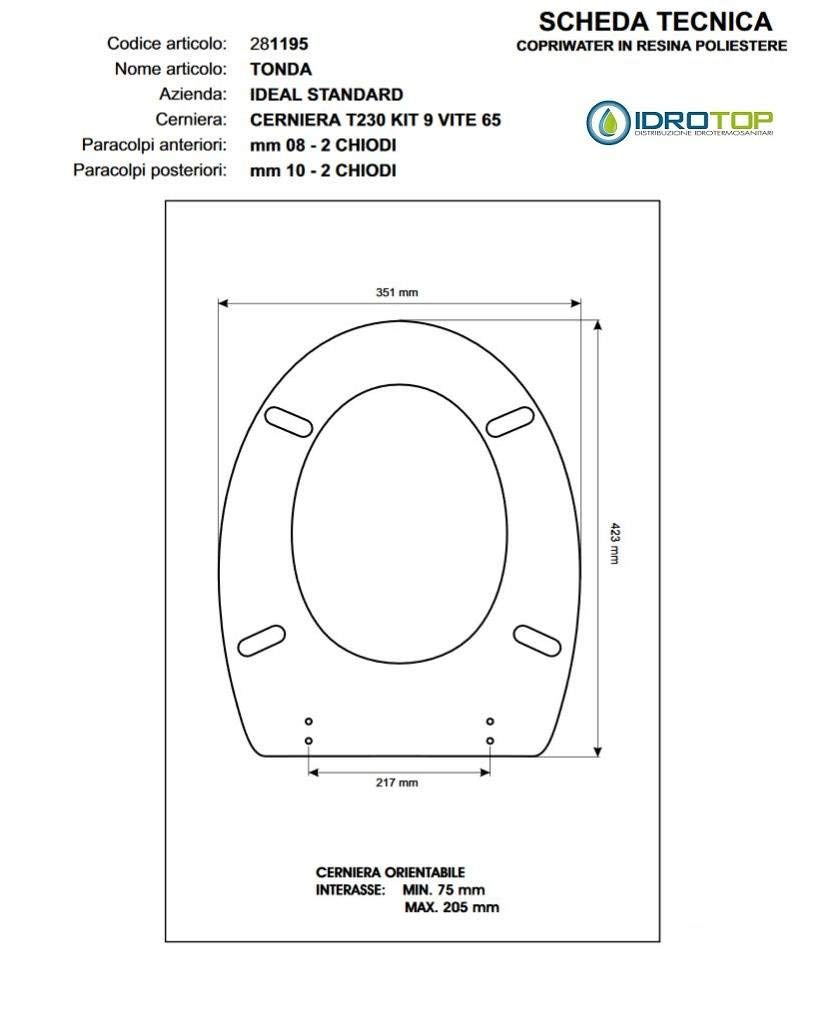 Copriwater Ideal Standard TONDA BIANCO I.S. Cerniera Cromo-Sedile-Asse Wc