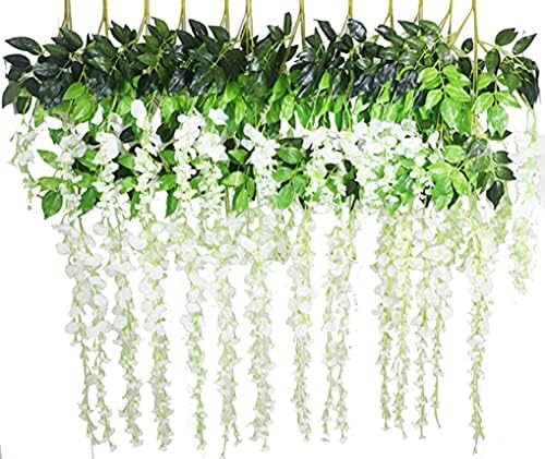 Lannu 12 Pack 3.6 FT Long Artificial Wisteria Flowers Silk Hanging Vine Ratta Flowers String Bush for Home Wedding Party Decor, Cream