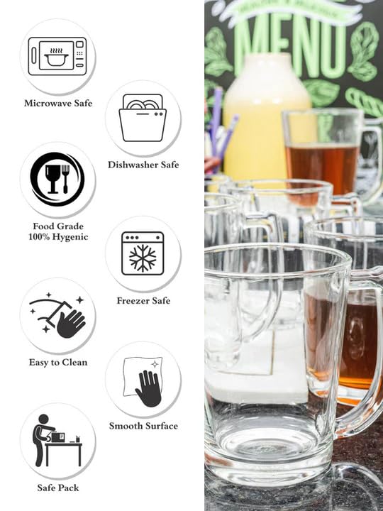 Image of LGT - Nova Premium Glass Tea Mug Set of 12 | Capacity - 310ML Each | Transparent, Italian Designer Cups Set for Coffee, Tea, Green Tea, Herbal Tea, Lemon Tea |
