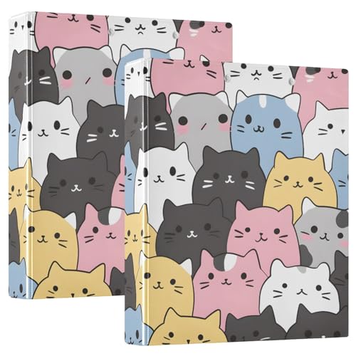 Image of Cats Cute Animal 3 Ring Binder with 2 Interior Pockets 1.5 inch Binders 3 Ring Heavy Duty Fit 8.5 inch x 11 inch Letter Size for Office School, 2 Pack