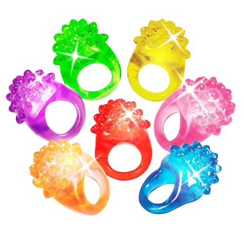 Kangaroo 24 Pack Bulk LED Light up Rings Party Favors for Adults and Kids - Blinking Flashing Glow in the Dark Bumpy Jelly Ring Supplies -Easter Basket Fillers Flash Fun Toys Accessories