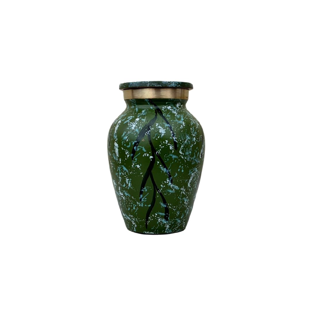 Well Blessed Black Empty Stem Design Small Green Keepsake Memorial Urn For Ashes.