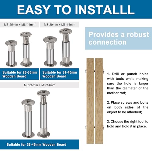 VooGenzek 15 PCS Φ8mm Connecting Bolts with M6 Screws, Nickel Cupboard Joining Bolts, for Cabinet Furniture Connector - Image 4
