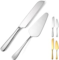 Kucensi Silver Wedding Cake Knife & Server Set - 2PCS 304 Stainless Steel Cutter for Weddings, Birthdays, Parties (9.3" Knife, 8.9" Server)