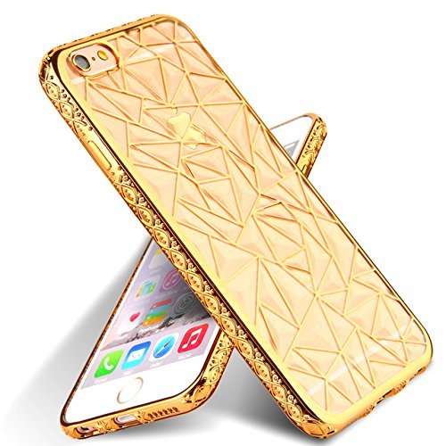 BubbleGum for iPhone Models GEOMETRIC DIAMONDS Amazing Look Soft Case Cover (iPhone 7 PLUS 7s+, Gold)