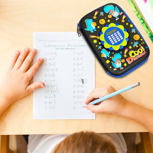 Image of VGRASSP Dinosaur Theme Stationery Pencil Case for Kids with Mini Calculator - 3D EVA Zipper Pouch with Multi Storage Compartments - Fun School Stationery Organizer - Multicolor