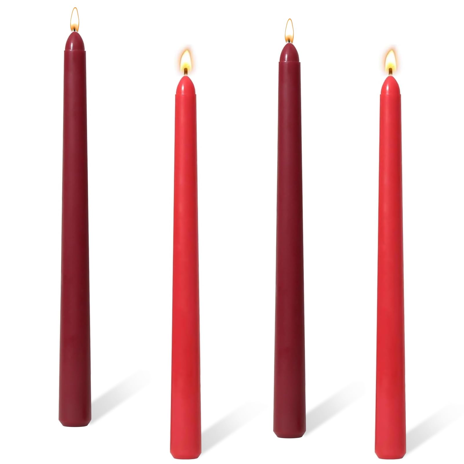 10'' Red Candles Burgundy Tapered Candles, Set of 4 Christmas Candle Sticks, Unscented Dripless Tall Red Candle Sticks Burgundy Candlesticks for Table Dinner Wedding Christmas Home Decor — image 1