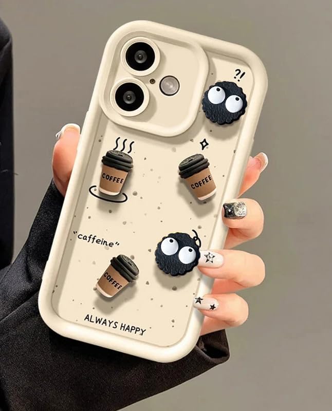 Image of Back Case Cover Compatible for iPhone 16 | Pack of 3 Combo Black & Brown Case | Cute Fun Cartoon 3D Ball Coffee Silicone Case | Body Protection | Camera Protection | Shock Proof