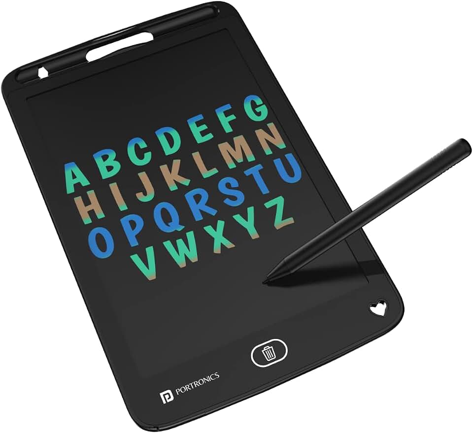 Portronics Bloco de escrita LCD multicolorido de 8,5 m com tela de 21,5 cm para desenhar, brincar, presentes de escrita à mão para crianças e adultos, o primeiro bloco de notas da Índia para salvar e
