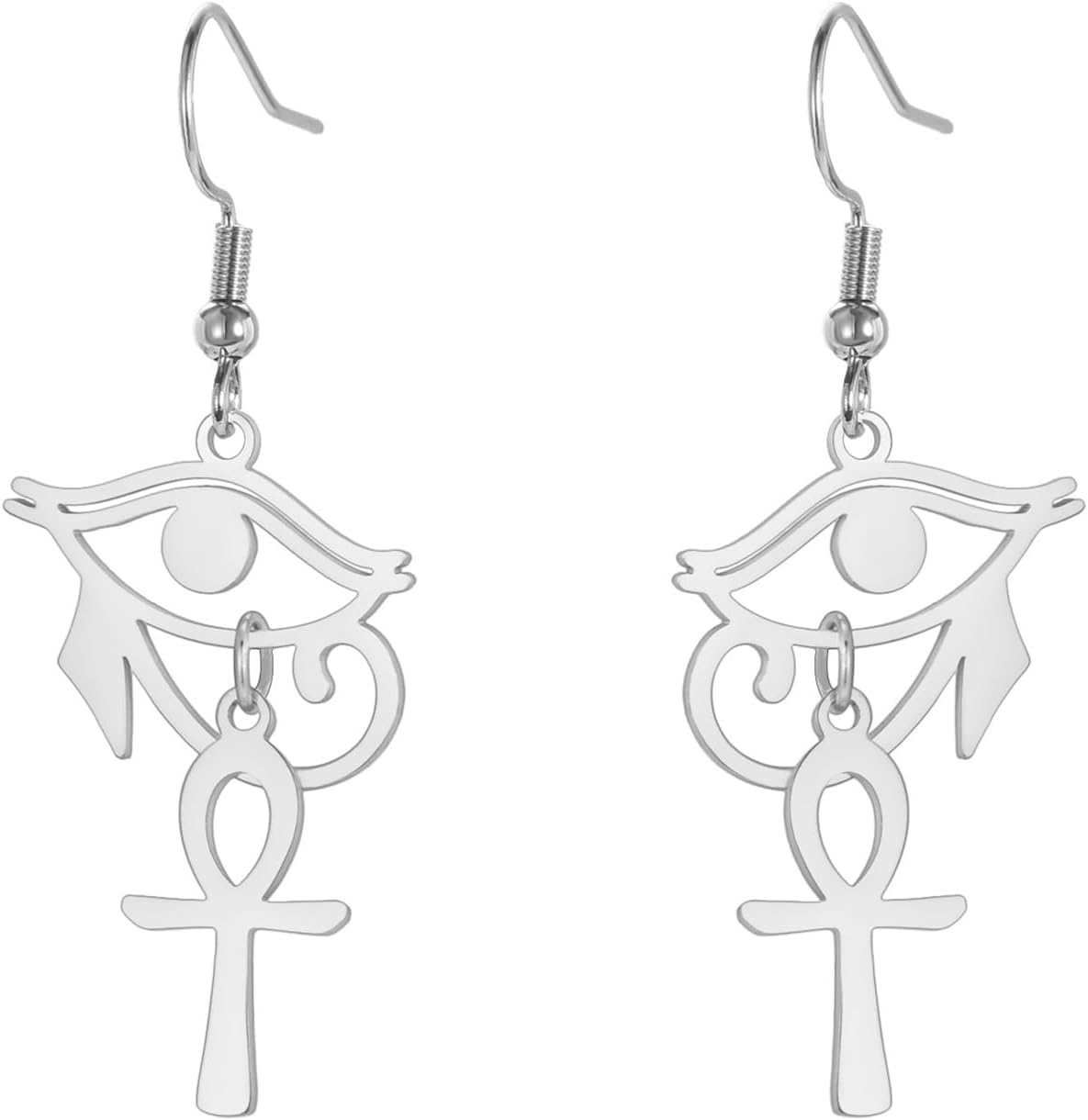 Ankh Cross Earrings for Women Eye of Horus Dangle Earrings Stainless Steel Ancient Egyptian Drop Earring Protection Jewelry Religious Gift