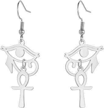 Orecchini Amuleto Egizio Con Occhio Di Horus E Croce Ankh | Gioielli In Acciaio Inox Con Simboli Di Protezione E Fortuna | Regalo Per Donne E Uomini - 5