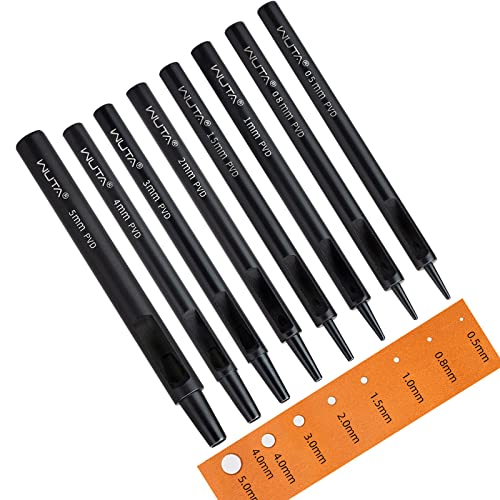 WUTA PVD Coated Leather Hole Punch Set (0.5mm-5mm), High-Carbon Steel Precision Round Punches for Belt & Watch Strap Making, Rust-Resistant Sharp Edge Craft Tools 1+1.5+2+3+4+5mm (6pcs)