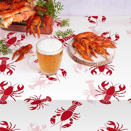 Image of Kochorie 100 Ft x 54 Inch Crawfish Party Tablecloth Roll with Cutter Box Waterproof Plastic Lobster Table Cover for Crawfish Birthday Party Supplies Decorations
