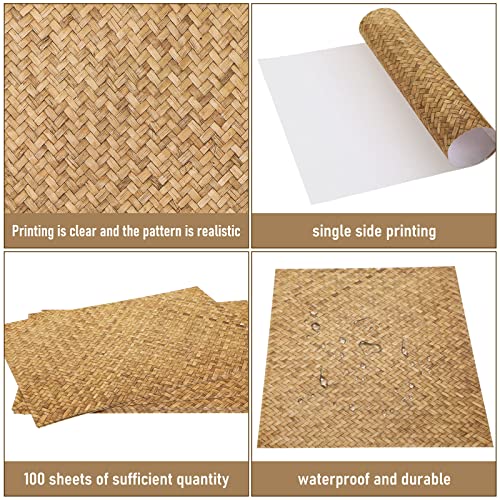 Geyee OF-GEYEE-1810 100 Pcs Rattan Paper Placemats 11.8 X 15.7 Inch Disposable Wicker Printed Paper Place Mats Farmhouse Disposable Wicker Chargers thumb #6