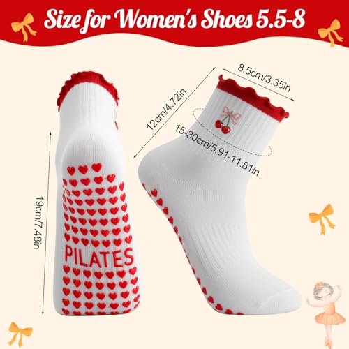 Image of Jspupifip 2 /4 /5 Pairs Womens Embroidery Non Slip Pilates Yoga Socks | Cute Grippy Crew Socks Offered Fit Barre Workout Hospital Indoor Barefoot Daily Activities For Ladies