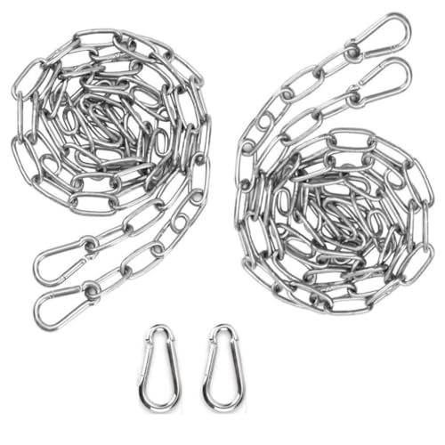 FTXanty Chaîne en Acier inoxydable 2pcs 2mm 2m Chaine Acier + 2 pcs Mousqueton Chaîne de Maillon d'extension pour Accrocher Chaîne d'ancre Hamac...