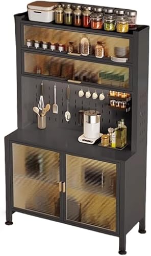 AZIEBAYキッチン収納キャビネット 多層 食器棚 北欧スタイル 大容量 フリップドア付き 防塵 ドア付き 電子レンジ台 ポットスタンド 組み立て簡単 ダイニングやリビングに最適