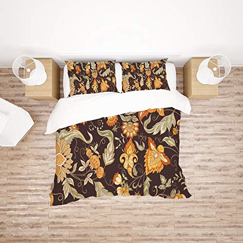 Housse de couette fleurs rétro 3 pièces et taies d'oreiller - 3