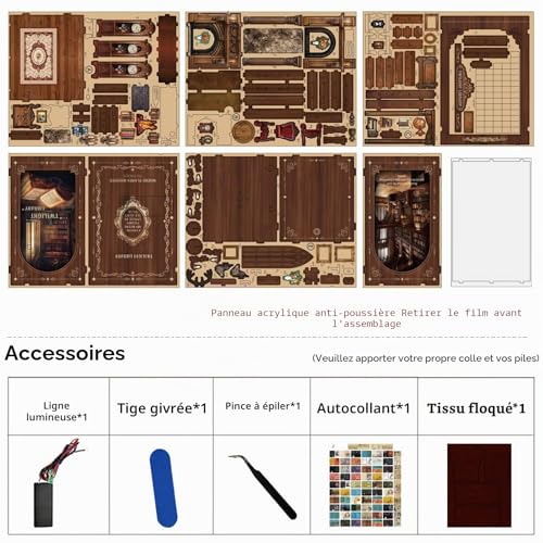 BATTREVO DIY Book Nook kit-Bibliothèque du crépuscule-Holz-Puzzle，DIY Bücherregal Dekorative Geschenke，DIY Set Erwachsene，Nook Book，Noël, Anniversaire, Cadeaux – vue 7
