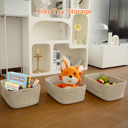 Ordn2Ordn Small Baskets for Organizing, Small Woven Storage Baskets for Shelves, 3 Pack Basket for Nursery, Bathroom and Living room, 11x7.5x4.5 in, Mixed Brown - Image 3