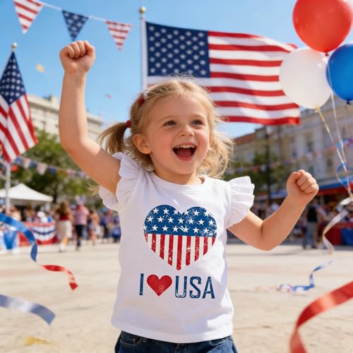Image of Tkria July 4th Tank Top Girl Toddler 4th of July Shirt Baby Girl American Flag Shirt USA Ruffle Tee Girl Patriotic Outfit