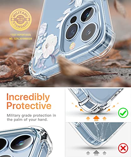 Gviewin For Iphone 13 Pro Max Case With Screen Protector + Camera Lens Protector, Soft Shockproof Clear Floral Phone Protective Case Cover For Women Girls, Flower Pattern Design (Hibiscus) #TOP2