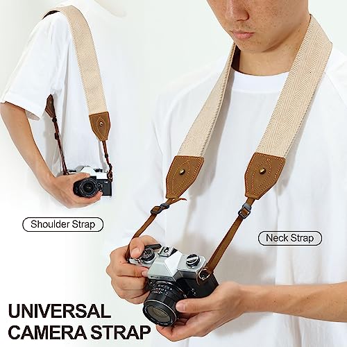 Padwa Lifestyle 2" Wide Classic Crazy Horse Art Cowhide Head Camera Strap - Beige White Twill Cashmere Vintage Camera Straps for Photographers, Adjustable Shoulder & Neck Strap Fits All DSLR Cameras - Thumbnail 3