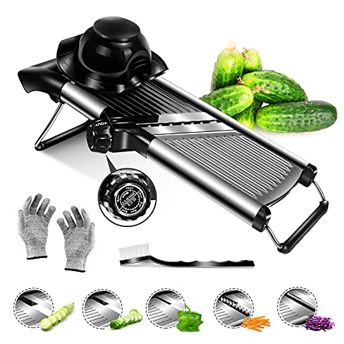 Image of Myiosus Adjustable Mandoline Slicer, Stainless Steel Mandoline Vegetable Slicer Julienne Cutter, Kitchen Professional Mandolin Slicer with Safety Gloves and Cleaning Brush
