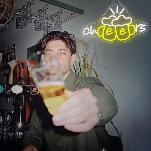 Image of Cheers Neon Sign Beer Cup Neon Lights for Wall Decor Dimmable LED Neon Light Up the Good Times with a Cold Glow USB Powered for Bars Party Living Room Bar Man Cave Party Home kitchen Restautrant
