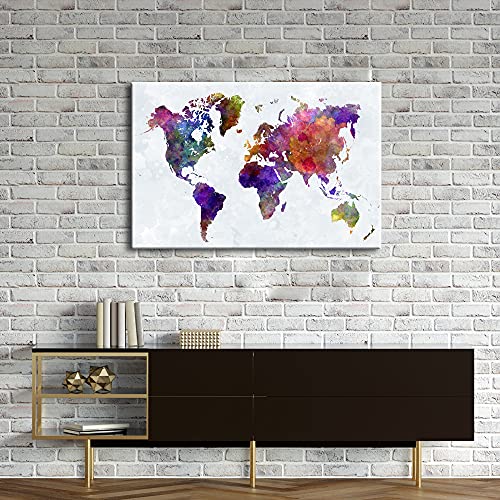 Wieco Art Colorful Vintage World Map Canvas Prints Wall Art Old Pictures Paintings For Living Room Bedroom Home Decorations Large Modern Stretched And Framed Grace Abstract Landscape Giclee Artwork #TOP1