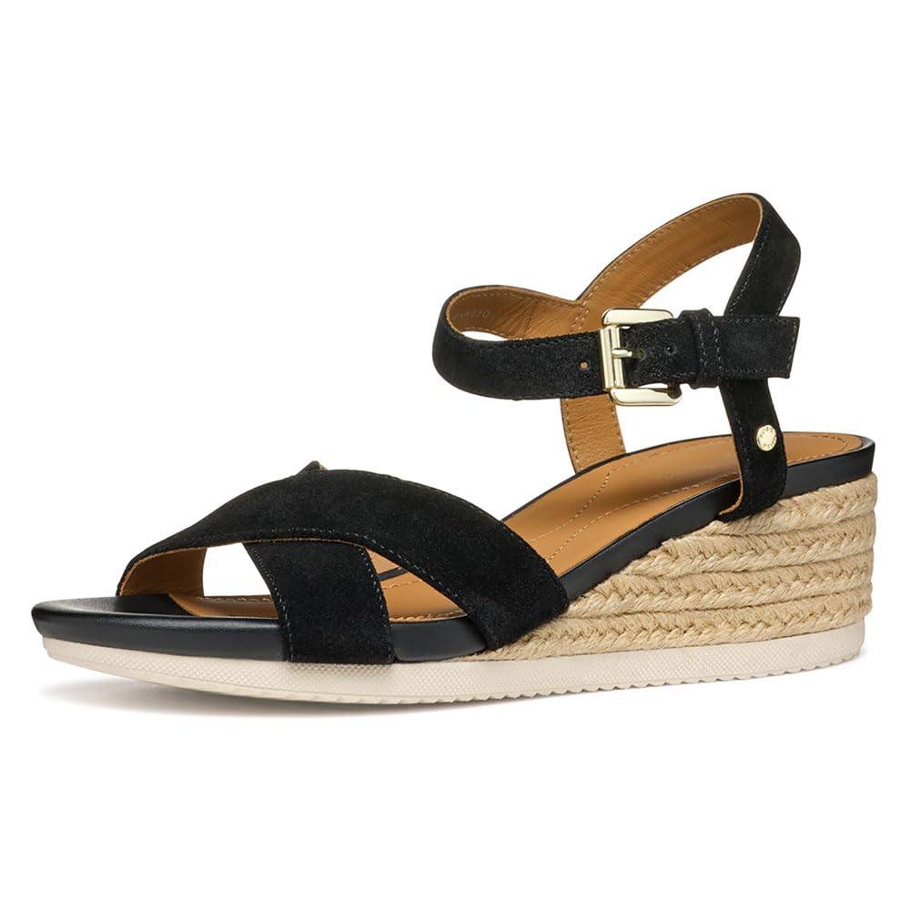 Geox D Ischia Corda B, Sandalo con Zeppa Donna, Black, 38.5 EU